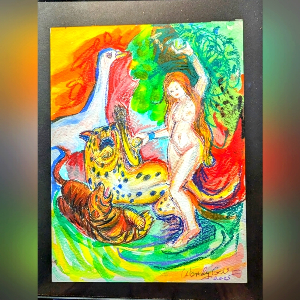 Wendy Gell Art Painting Eve In The Garden Tigers Dinosaur.